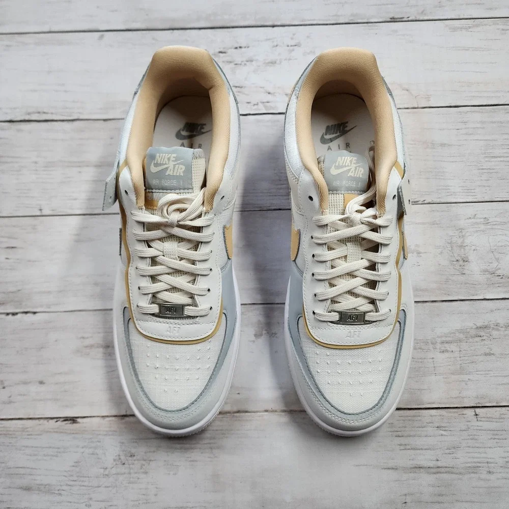 Sz 10 WMNS NIKE AF1 Shadow Summit White Sesame Wolf Grey‎ DV7449 100 - New/NoLid